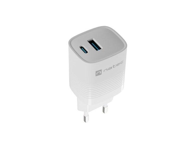 Ładowarka sieciowa Natec Ribera GaN 30W Quick Charge 3.0 1xUSB-C/1xUSB-A (5V-12V/3A/30W) (biały) [NUC-2140]