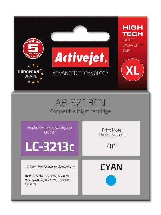 AB-3213CN - cyan, wkład z atramentem ActiveJet, 7 ml, zamiennik LC3213C (Brother DCP-J572DW, J772DW, J774DW, MFC-J491DW, J497DW, J890DW, J895DW)