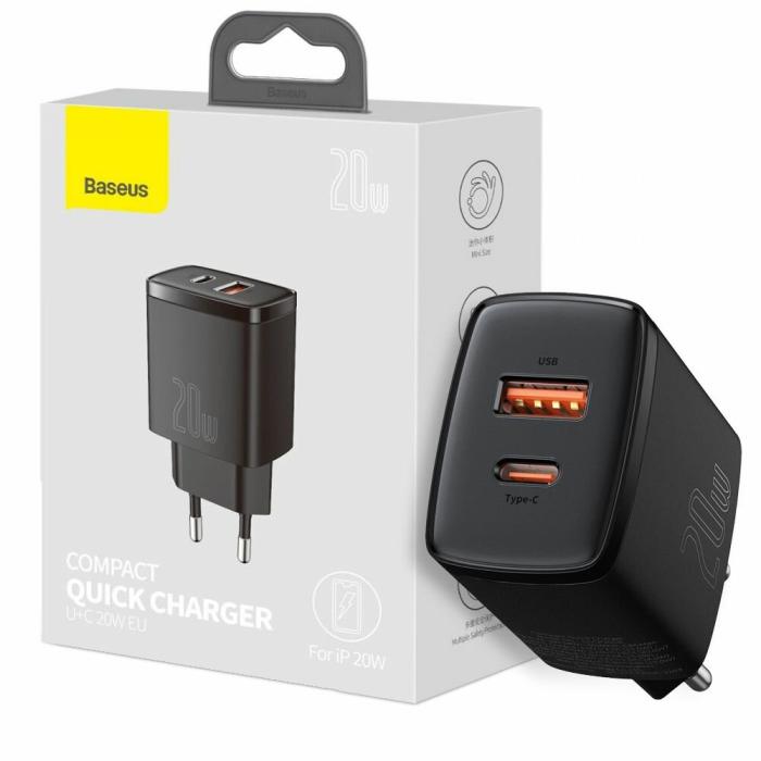 Baseus uniwersalna ładowarka (zasilacz) sieciowa 230V / 1xUSB-A (5V 3A 15W / 9V 2A 18W / 12V 1.5A 18W), 1xUSB-C (5V 3A 15W / 9V 2.22A 20W / 12V 1.5A 20W) [CCXJ-B01]
