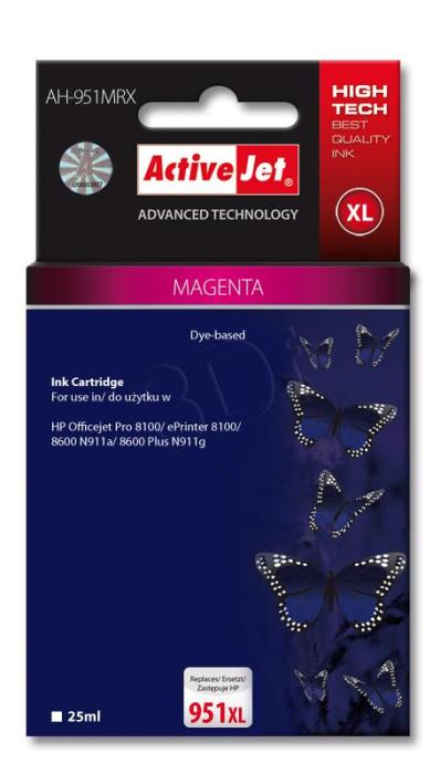 AH-951MRX (951XL) - magenta, wkład z atramentem ActiveJet, 25 ml, zamiennik CN047AE (Premium) (HP Officejet Pro 8100, ePrinter 8100, 8600 N911a, 8600 Plus N911g, 251DW, 276DW, 8610, 8620)