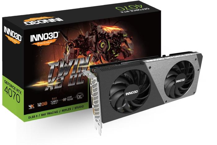 GeForce PCI-E RTX4070 INNO3D 12GB GDDR6X Twin X2 OC [N40702-126XX-185252N] (1xHDMI 2.1a, 3xDP 1.4a) (192-bit, PCI-E 4.0)