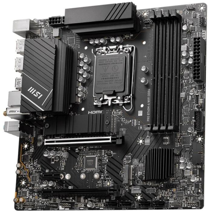 MSI PRO B760M-A WIFI (Intel B760) [S1700, 4xDDR5 do 6800MHz, (2xHDMI 2.1, 2xDP 1.4) (2xM.2, 1xPCIe 4.0 x16, PCIe 4.0 x16 (x4), 1xPCIe 3.0x1), WiFi 6E, BT 5.3, micro ATX]