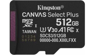 Secure Digital 512GB Kingston Micro SDXC CANVAS Select Plus Gen3 Class 10 A1 U3 UHS-I V30 (150MB/s) [SDCS3/512GBGBSP]