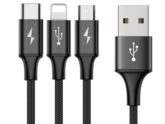 Baseus 3w1 kabel ładowania i transmisji (3A) USB micro, Lightning, USB-C (M) / USB (M) (1.2 m) (czarny) [CAMLT-SU01]