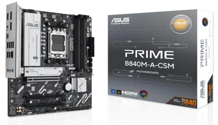 Asus PRIME B840M-A-CSM (AMD B840) [AM5, 4xDDR5 do 7600MHz, (HDMI 2.1, 2xDP 1.4a) (3xM.2, 1xPCIe 4.0 x16, 2xPCIe 3.0 x16 (x1)), micro ATX]