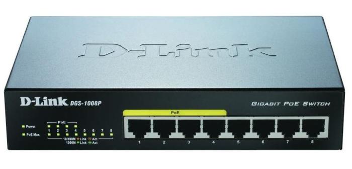 D-Link Gigabit Desktop Switch 10/100/1000 Mbit/s 8-port (4xPoE) [DGS-1008P]