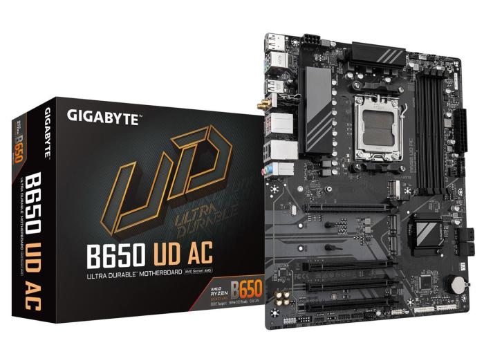 Gigabyte B650 UD AC (AMD B650) [AM5, 4xDDR5 do 7600MHz, (HDMI 2.1, DP 1.4) (3xM.2, 1xPCIe 4.0 x16, 1xPCIe x16 (x1), WiFi 5, BT 5.0, ATX]