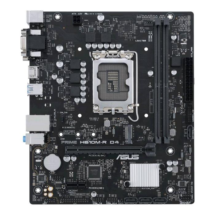 Asus PRIME H610M-R D4-SI (Intel H610) [S1700, 2xDDR4 do 3200MHz, (VGA, DVI, HDMI 2.1) (1xM.2, 1xPCIe 4.0 x16, 1xPCIe 3.0 x1), micro ATX]