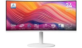 (34) MSI Modern MD342CQPW (VA LED, Zakrzywiony 1500R, 3440x1440, 300, 1ms, 119%sRGB, HDRReady, 120Hz) (2xHDMI 2.0, DP 1.4, USB-C z DP, USB-B, 2xUSB-A, Audio)głośniki, biały