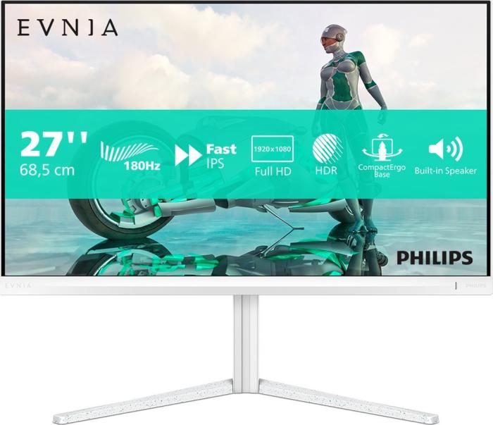 (27) Philips Evnia 27M2N3201A/00 (LED IPS, 1920x1080, 300, 1000:1, 1ms, sRGB 128%, 180Hz) (2xHDMI 2.0, DP 1.4, Audio), głośniki (2x2W), pivot, biały