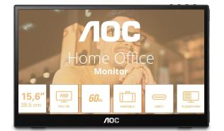 (15.6) AOC 16T3EA (IPS LED, 1920x1080, 250, 4ms, 60Hz) (USB-C 3.2, DisplayPort) czarny