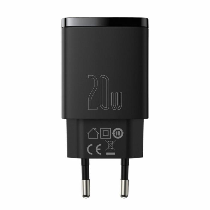 Baseus uniwersalna ładowarka (zasilacz) sieciowa 230V / 1xUSB-A (5V 3A 15W / 9V 2A 18W / 12V 1.5A 18W), 1xUSB-C (5V 3A 15W / 9V 2.22A 20W / 12V 1.5A 20W) [CCXJ-B01]