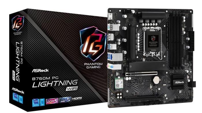 Asrock B760M PG Lightning WiFi (Intel B760) [S1700, 4xDDR5 do 7200MHz, (HDMI 2.1, DP 1.4) (2xM.2, 1xPCIe 5.0 x16, 1xPCIe 3.0 x16 (x4)), WiFi 6E, BT 5.3, micro ATX]