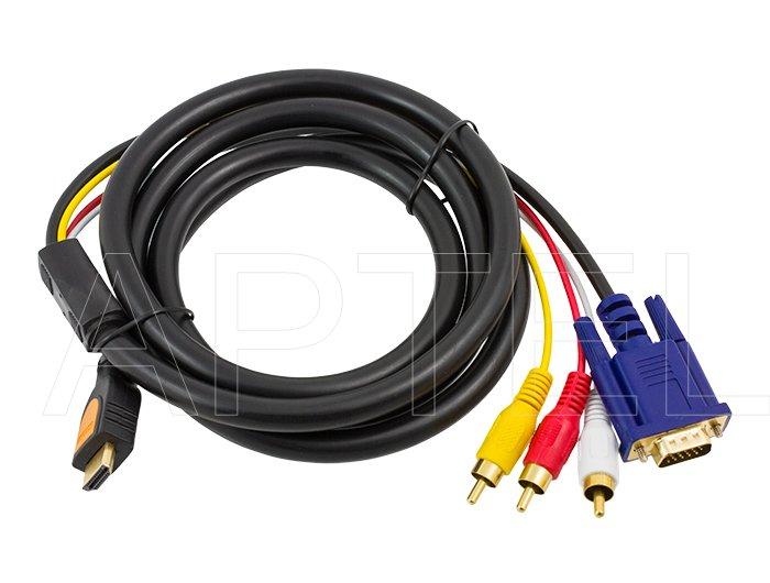 Kabel do konsol HDMI / VGA + 3xRCA (1.8m) Gold [HD29]