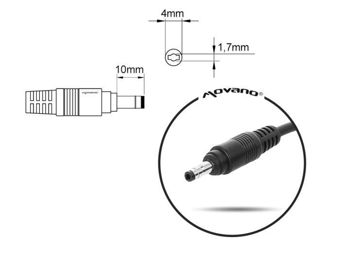 Movano zasilacz do laptopa HP 19.5V / 2.05A / 40W z wtyczką 4.5x1.7 mm [HP195205]