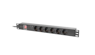 Lanberg Rack 1U PDU do UPS PL 16A (2.0m) czarny (6 gniazd) [PDU-06E-0200-IEC-BK]