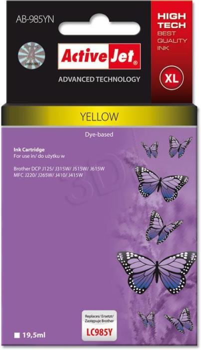 AB-985Y - yellow, wkład z atramentem ActiveJet, 19,5 ml, zamiennik LC985Y (Brother DCP-J125, DCP-J140W, DCP-J315W, DCP-J515W, MFC-J220, MFC-J265W, MFC-J410, MFC-J415W)