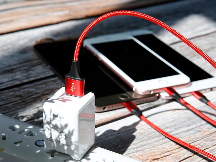 Baseus 3w1 kabel ładowania i transmisji (3A) USB micro, Lightning, USB-C (M) / USB (M) (1.2 m) (czerwony) [CAMLT-SU09]