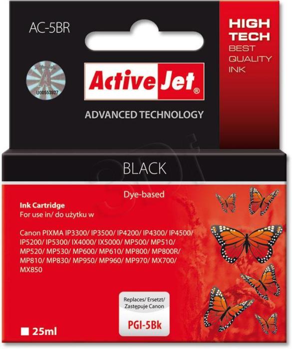 AC-5BR (ACR-5Bk) - czarny, wkład z atramentem ActiveJet, 25 ml, zamienik PGI-5BK (Premium) (Canon PIXMA IP3300, IP3500, IP4200, IP4200R, IP4300, IP4500, IP5200, IP5200R, IP5300, IX4000, IX5000)
