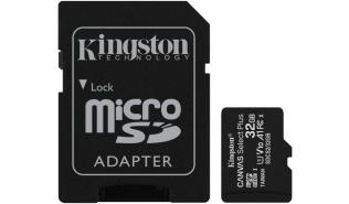 Secure Digital 32GB Kingston Micro SDHC CANVAS Select Plus 100R Class 10 A1 U1 UHS-I V10 + Adapter (100/85MB/s) [SDCS2/32GB]