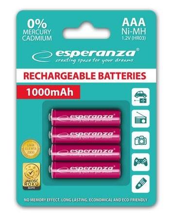 Esperanza akumulatory AAA 1000 mAh Ni-MH (4 szt.) (czerwony) [EZA102R]