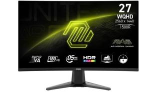 (27) MSI MAG 27CQ6F (Fast VA LED, Zakrzywiony 1500R, 2560x1440, 300, 0.5ms, 105%sRGB, HDRReady, 180Hz) (2xHDMI 2.0, DP 1.4, Audio) czarny