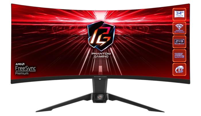 34’’ Asrock PG34WQ15R2B (VA LED zakrzywiony, 3440x1440, 550, 1ms, 165Hz) (DP, 2xHDMI, Audio) głośniki, czarny