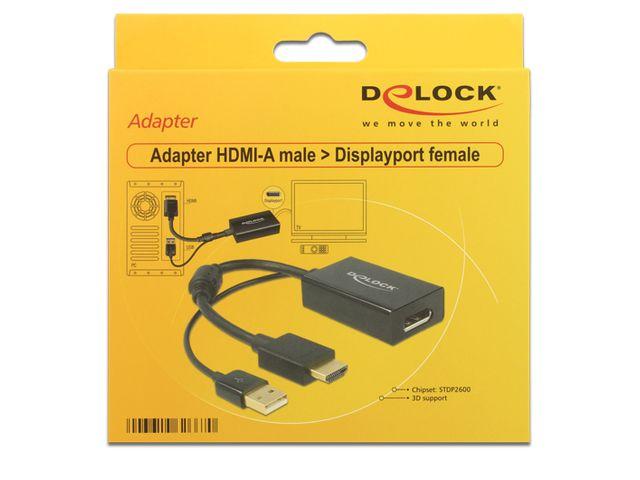 Delock adapter HDMI(M) / DisplayPort 1.2(F) + zasilanie USB (24 cm) [62667]