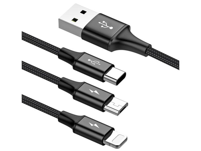 Baseus 3w1 kabel ładowania i transmisji (3A) USB micro, Lightning, USB-C (M) / USB (M) (1.2 m) (czarny) [CAMLT-SU01]