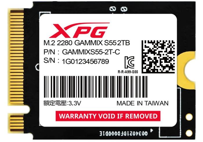 Adata XPG Gammix S55 2TB SSD M.2 2230 PCIe Gen4x4 NVMe TLC (TBW 450TB) (5000/3200 MB/s) [SGAMMIXS55-2T-C]