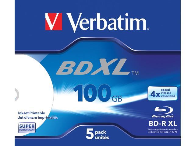 BD-R Verbatim XL 100GB x4 Wide InkJet Printable 5-pack Jewel [43789]