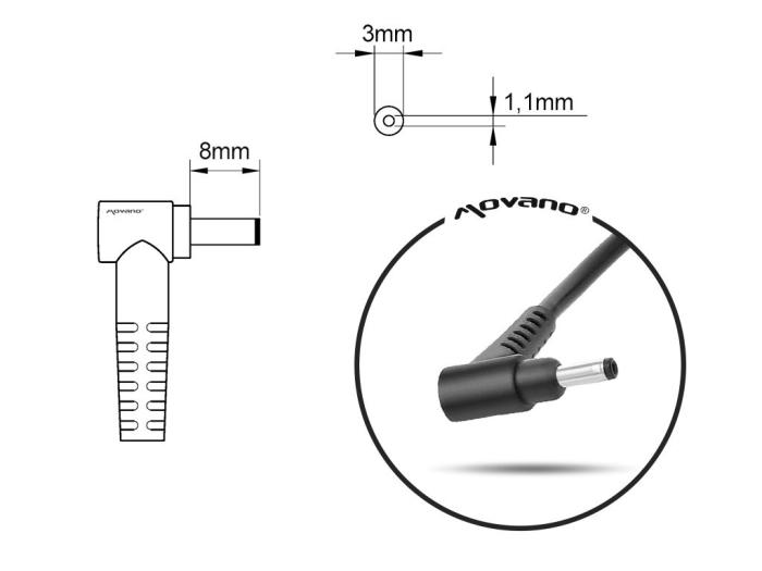 Wtyk z kablem do notebooków Samsung, Asus itp. wtyczka 3.0x1.1mm wtyczka kątowa [DC-ACE19342C-K]