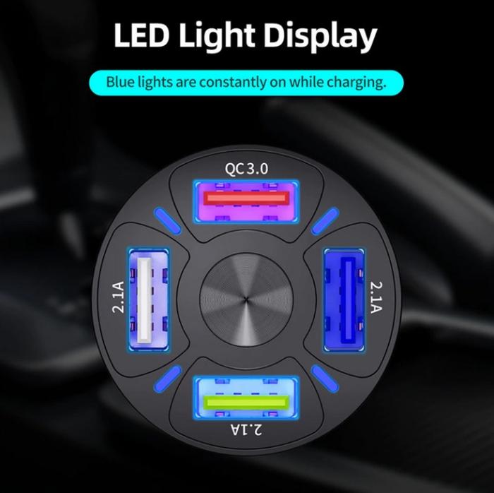 Tkey Ładowarka samochodowa QuickCharge 3.0 (QC 3.0) LED (12-32V) (9V/12V 1.8A, 5V 7A) 48W 4xUSB [BK-358]