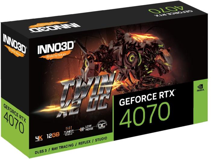 GeForce PCI-E RTX4070 INNO3D 12GB GDDR6X Twin X2 OC [N40702-126XX-185252N] (1xHDMI 2.1a, 3xDP 1.4a) (192-bit, PCI-E 4.0)