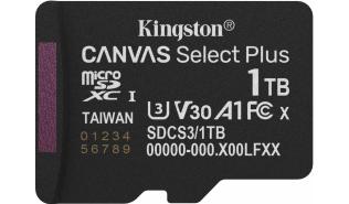 Secure Digital 1TB Kingston Micro SDXC CANVAS Select Plus Gen3 Class 10 A1 U3 UHS-I V30 (150MB/s) [SDCS3/1TBSP]