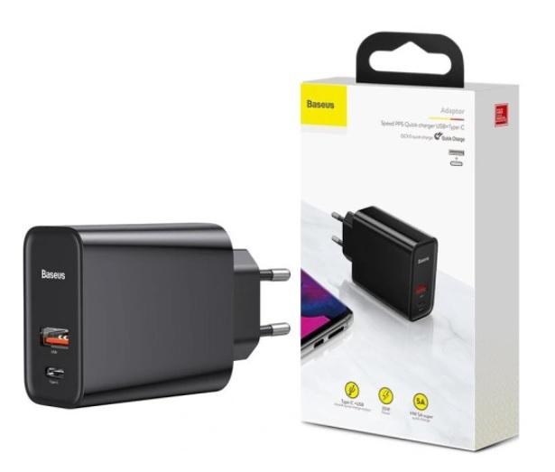 Baseus Quick Charge 4.0 uniwersalna ładowarka (zasilacz) sieciowa 230V / 1xUSB, 1xUSB-C (max. 5V 5A 30W) [CCFS-C01]