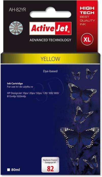 AH-82YR, AH-913 (82) - yellow, wkład z atramentem ActiveJet, 80 ml, zamiennik C4913A (Premium) (HP DesignJet 10ps, 20ps, 50ps, 120, 120nr, 500, 500ps, 510, 800, 800ps, cc800ps, 815mfp, 820mfp)