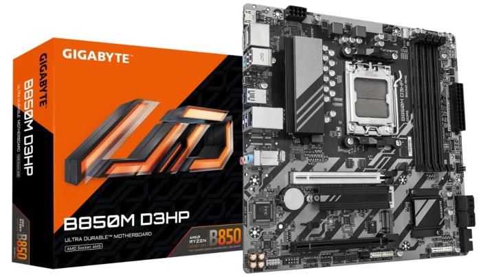 Gigabyte B850M D3HP (AMD B850) [AM5, 4xDDR5 do 8200MHz, (HDMI 2.1, 2xDP 1.4) (2xM.2, 1xPCIe 4.0 x16, 1xPCIe 3.0 x16 (x4), micro ATX]