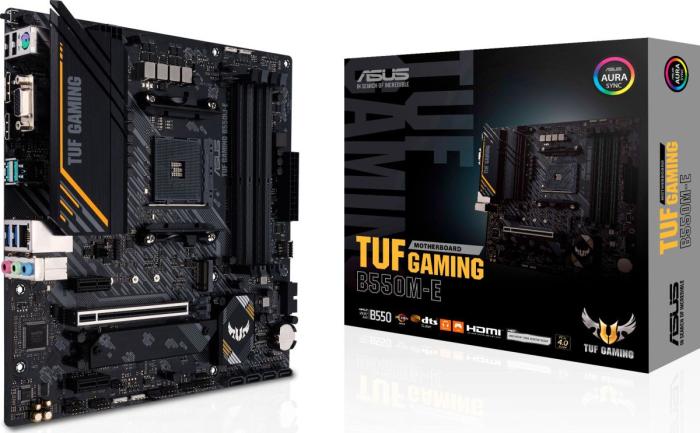 Asus TUF GAMING B550M-E (AMD B550) [AM4, 4xDDR4 do 4866MHz, (VGA, DVI, HDMI 2.1) (2xM.2, 1xPCIe 4.0 x16, 1xPCIe 3.0 x1), micro ATX]