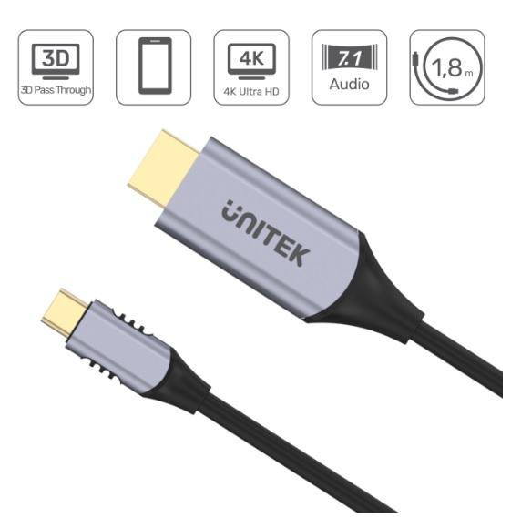 Unitek V1125A kabel (adapter) USB-C / HDMI 2.0 Ultra HD 4K, 2K (1.8m)