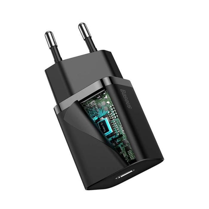 Baseus Quick Charge uniwersalna ładowarka (zasilacz) sieciowa 230V / 1xUSB-C (max. 5V 3A 20W) (czarny) [CCSUP-B01]