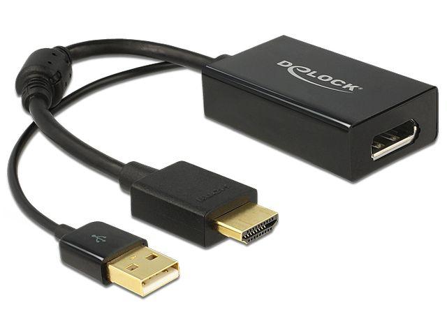 Delock adapter HDMI(M) / DisplayPort 1.2(F) + zasilanie USB (24 cm) [62667]