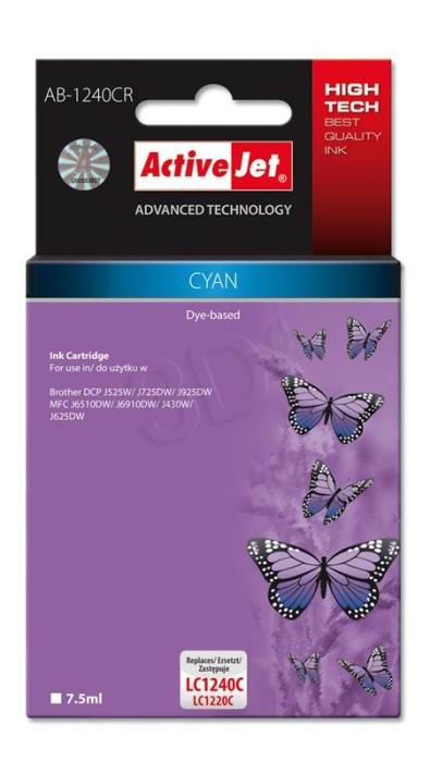 AB-1240CR - cyan, wkład z atramentem ActiveJet, 7,5 ml, zamiennik LC1240C, LC1220C (Brother DCP J525, J725, J925, Brother MFC J5910Dw, J6510, J6910, J430, J625, J825)