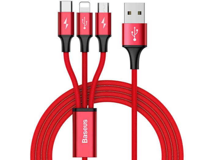 Baseus 3w1 kabel ładowania i transmisji (3A) USB micro, Lightning, USB-C (M) / USB (M) (1.2 m) (czerwony) [CAMLT-SU09]