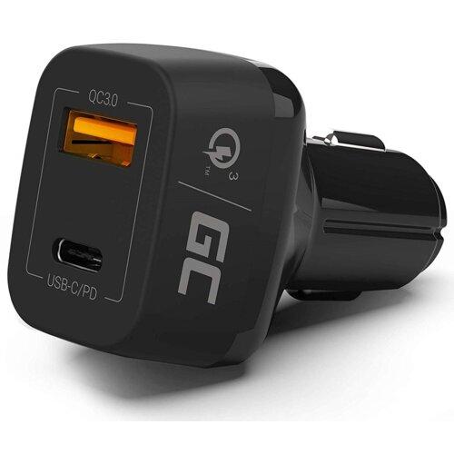 Green Cell ładowarka samochodowa QuickCharge 3.0 PD 1xUSB, 1XUSB-C (12-24V) (12V 1.5A, 5V 3A) [CAD33]