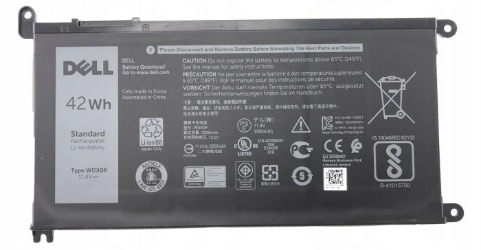Oryginalna bateria Dell Inspiron 13 5378, 15 5568, 15 5578, 13 7378, 15 5567, 15 5565,  Vostro 5468, 5568, Latitude 3189, 3379 11.4V, 3500mAh, 42Wh [WDX0R WDXOR]