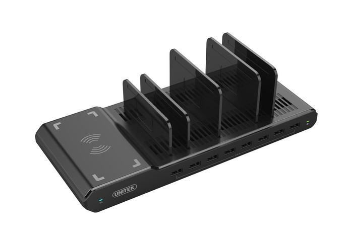 Unitek Charging Station (stacja ładowania) 8xUSB + ładowanie indukcyjne (czarny) [Y-2192]