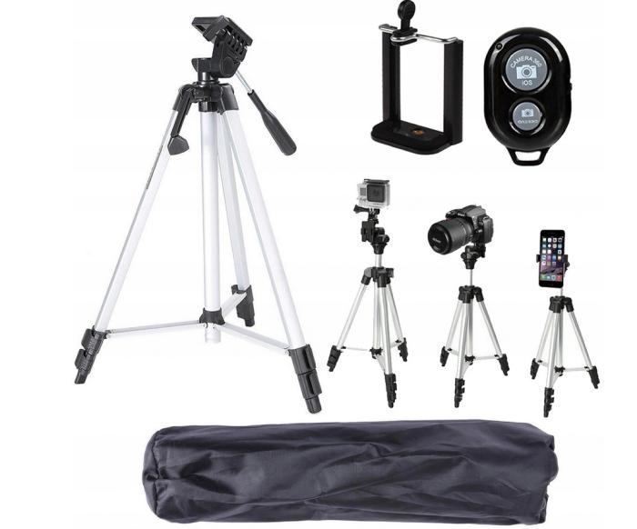 DexXer Tripod aluminiowy statyw z pilotem do kamer, telefonów, tabletów [330A]