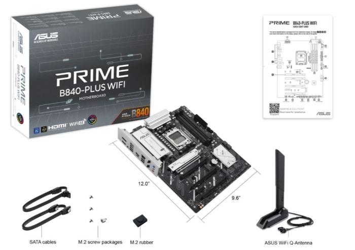 Asus PRIME B840-PLUS WIFI (AMD B840) [AM5, 4xDDR5 do 7600MHz, (HDMI 2.1, DP 1.4a) (3xM.2, 1xPCIe 4.0 x16, 1xPCIe 3.0 x16 (x4), 2xPCIe 3.0 x16 (x1), 1xPCIe 3.0 x1), WiFi 6E, BT 5.3, micro ATX]