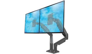 NB uchwyt do dwóch monitorów lub telewizorów VESA 75x75, 100x100 przykręcany do blatu (9kg, 17-27) regulacja 3D [F160B]